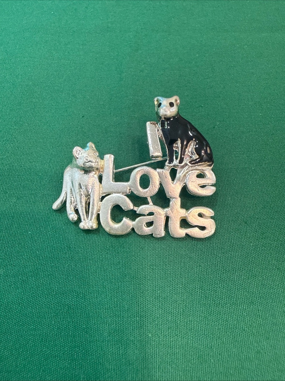 I LOVE CATS Silver Tone Brooch Pin New #69A